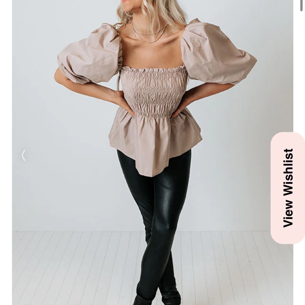 Smocked Peplum Top with Balloon Sleeves